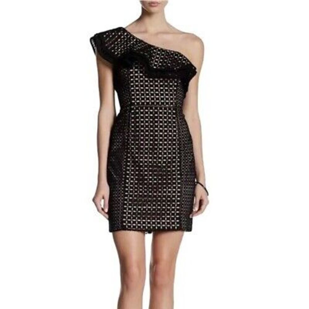 J. Crew NWT Black Eyelet Lace One Shoulder Ruffle Mini Sheath Party Dress